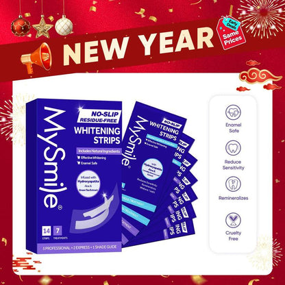 Mysmile Teeth Whitening Strips, Hydroxyapatite-Infuse White Strips, Non-Sensitive Teeth Whitening with Soothing Natural Ingredients, Enamel-Safe, Residue-Free, Non-Slip, 7 Treatments Kit
